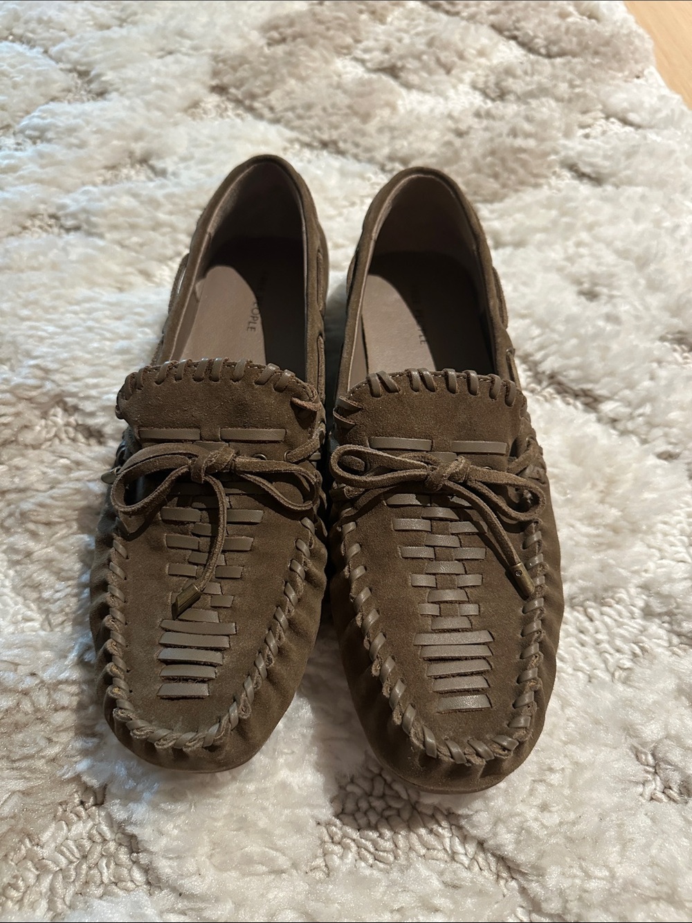 Free People Brown Suede Woven Moccasin Loafers